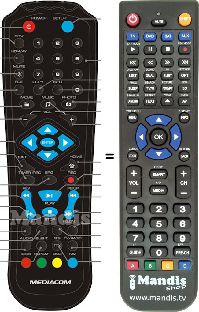 Replacement remote control MEDIACOM MED001