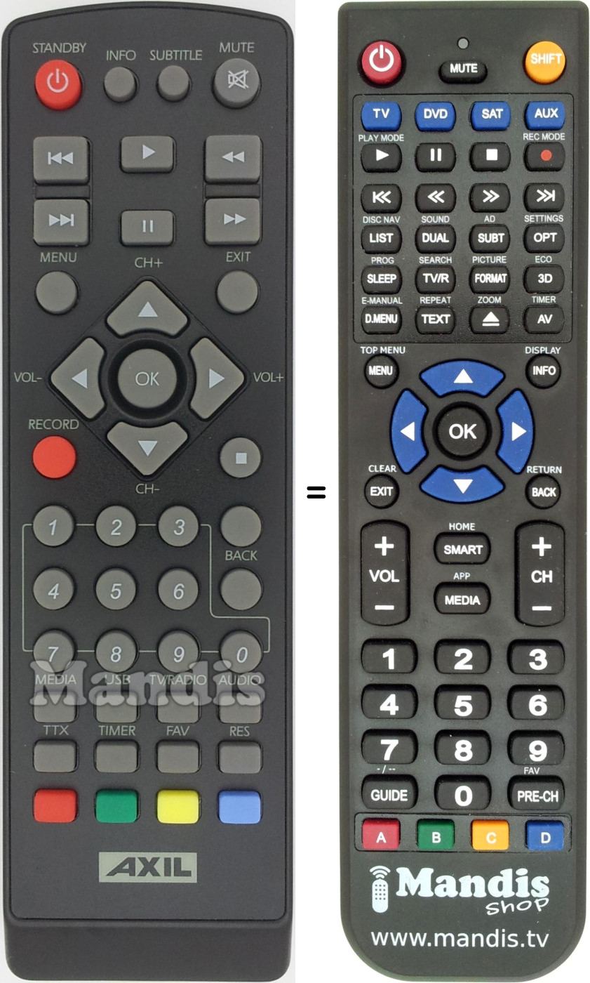 Replacement remote control Axil RT0406HD