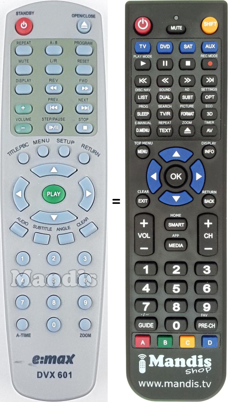 Replacement remote control DVX601