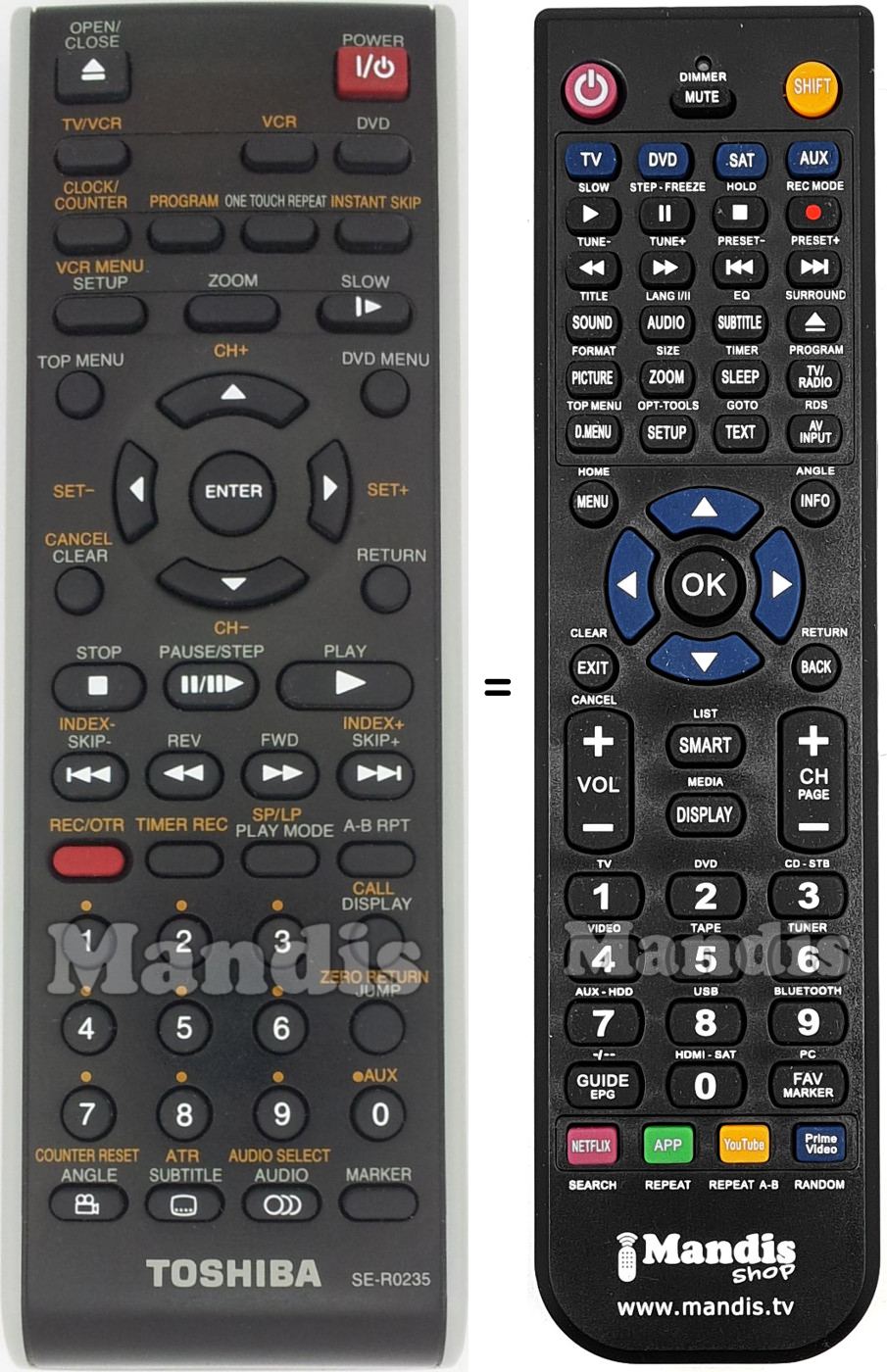 Replacement remote control Toshiba SE-R0235