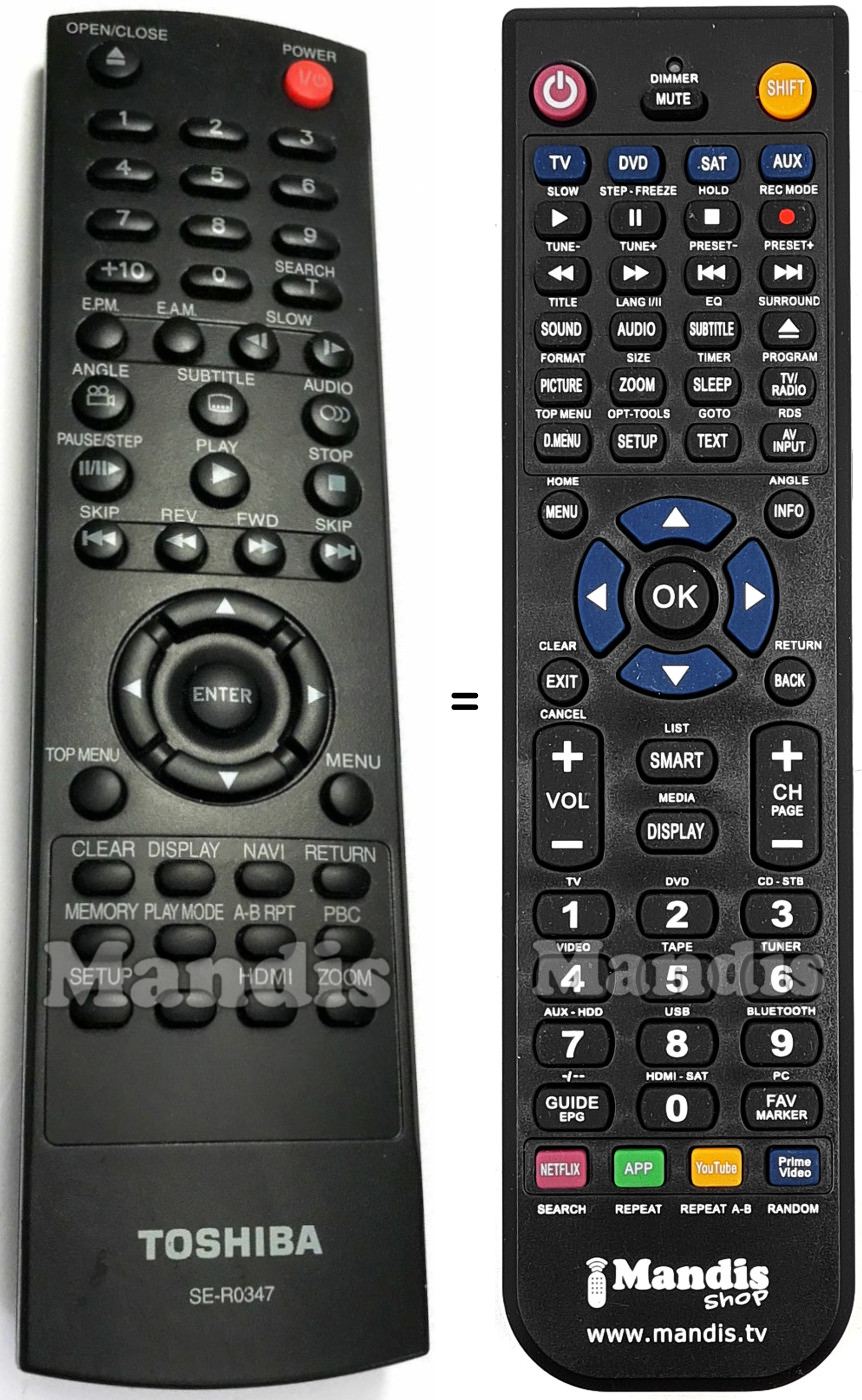 Replacement remote control Toshiba SE-R0347