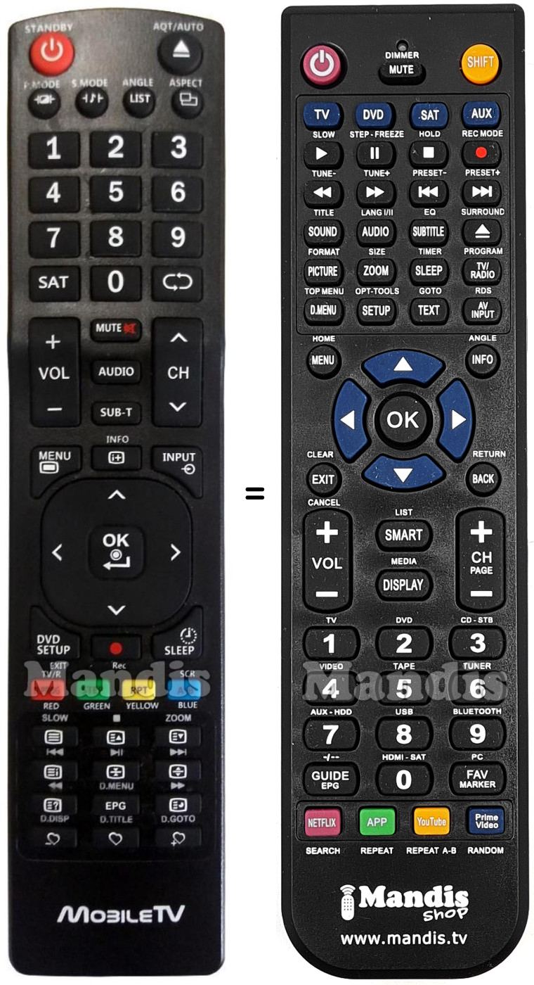 Replacement remote control MOBILE TV Mob002
