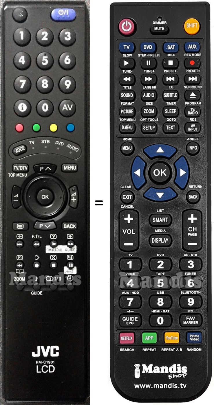 Replacement remote control JVC RM-C1931-1C