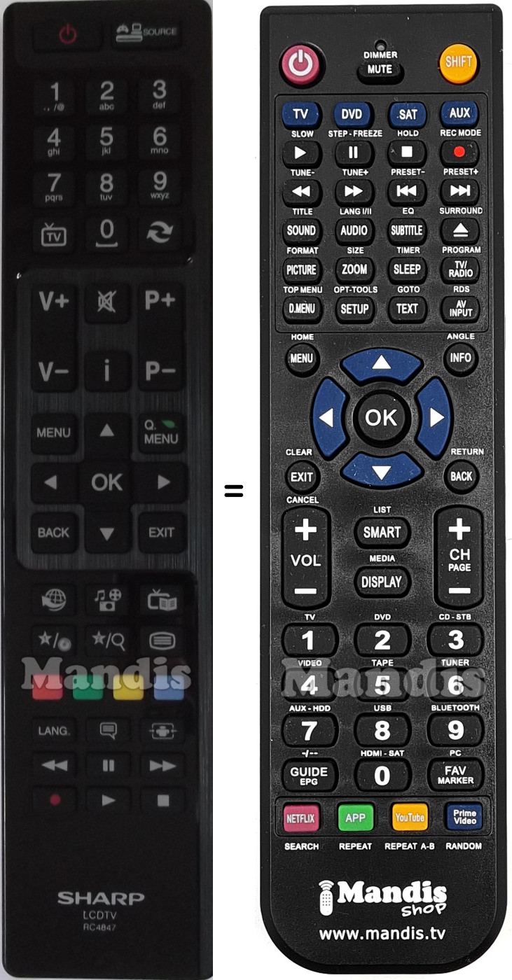 Replacement remote control Sharp RC4847