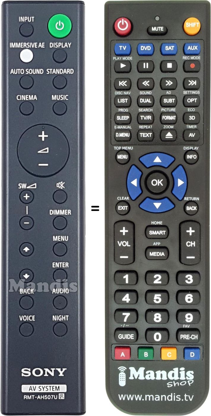 Télécommande équivalente Sony RMT-AH507U