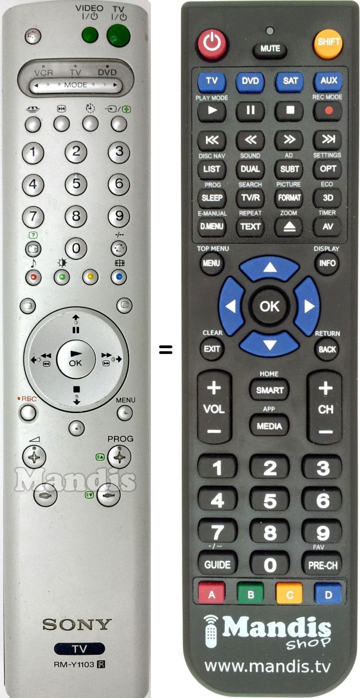 Télécommande équivalente Sony RM-Y 1103