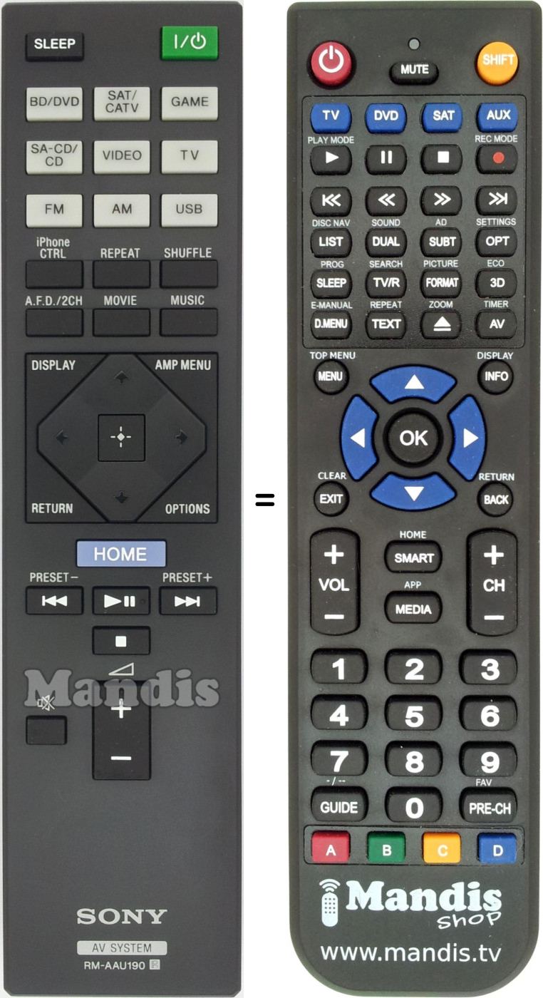 Télécommande équivalente Sony RM-AAU190