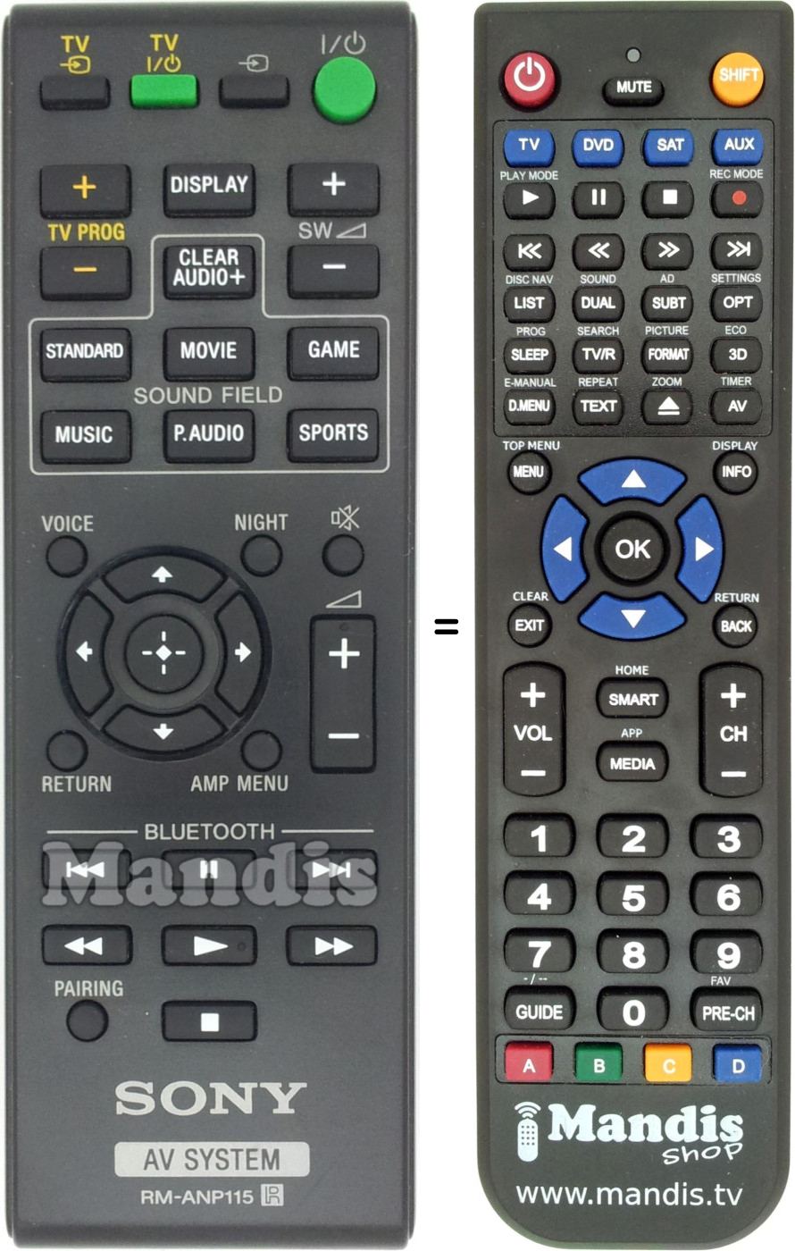 Télécommande équivalente Sony RM-ANP115