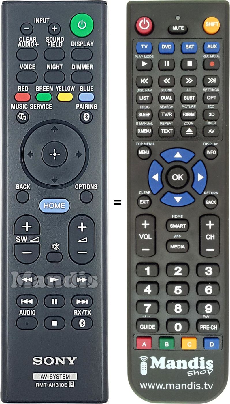 Télécommande équivalente Sony RMT-AH310E