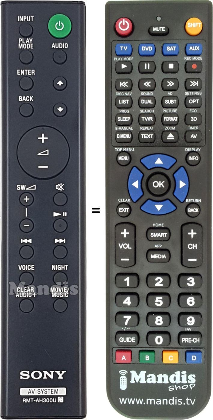 Télécommande équivalente Sony RMT-AH300U