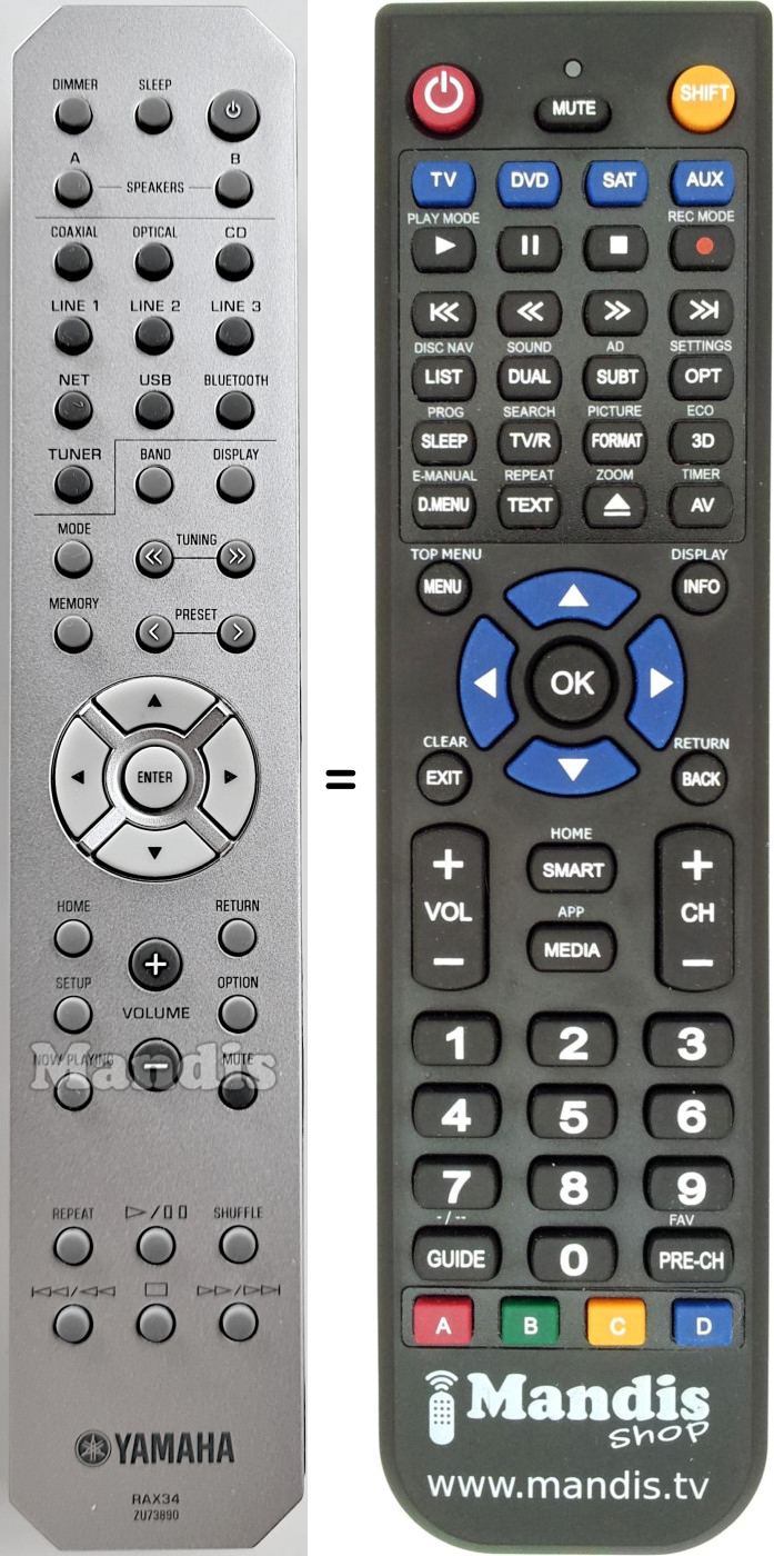 Replacement remote control Yamaha RAX34