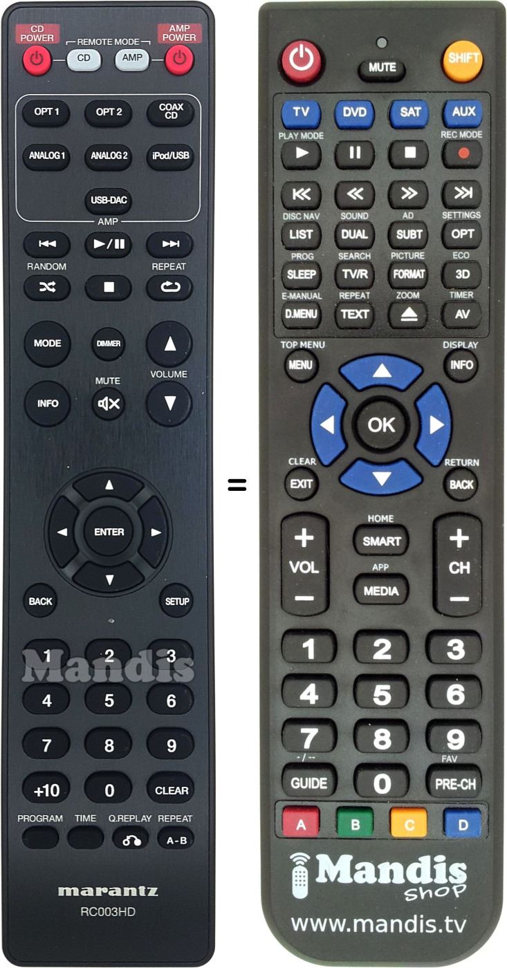 Télécommande équivalente Marantz RC003HD