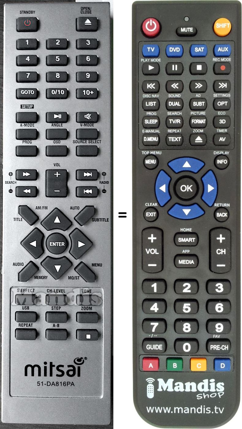 Replacement remote control 51-DA816PA