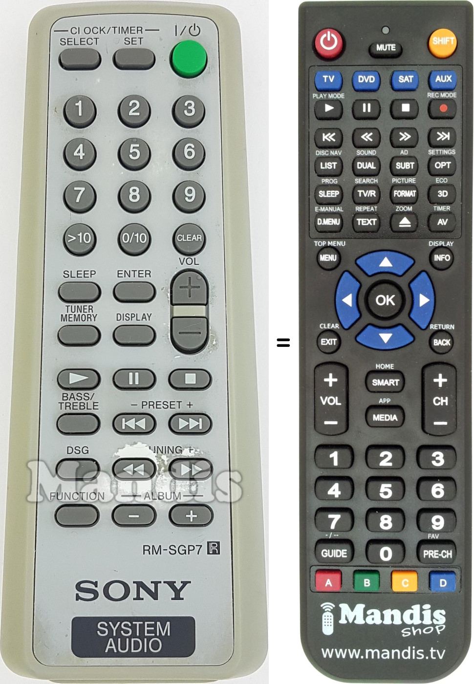 Télécommande équivalente Sony RM-SGP7