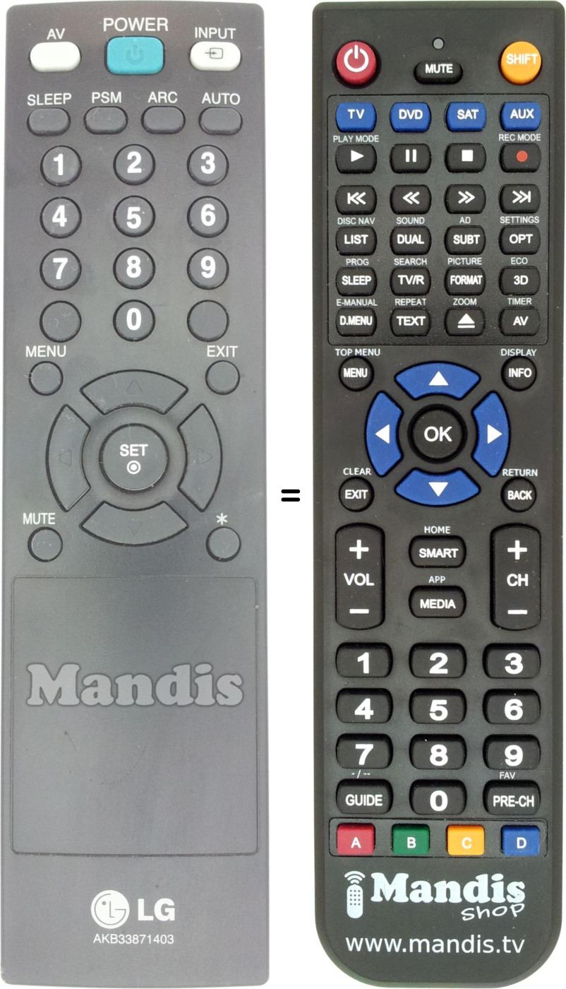 Télécommande équivalente LG AKB33871403