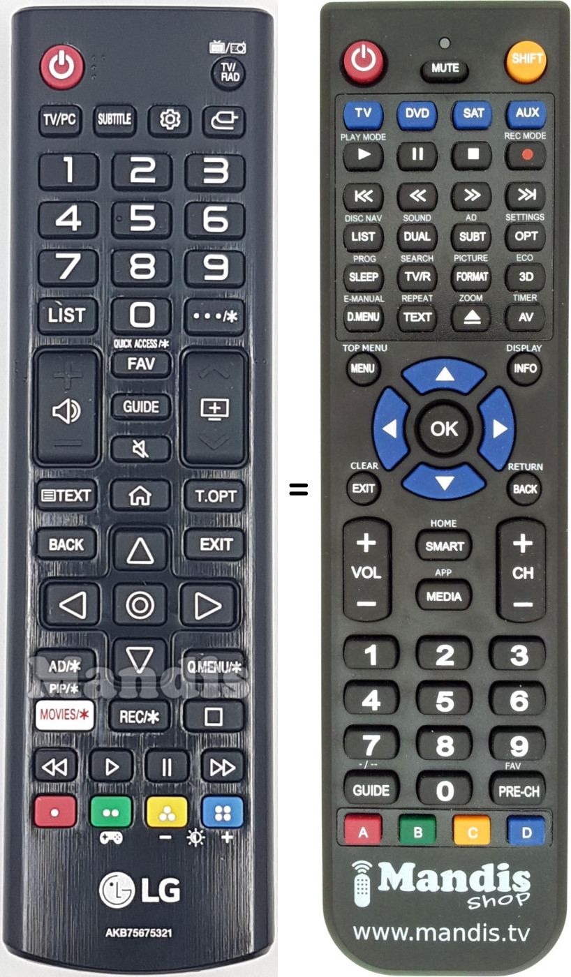 Télécommande équivalente LG AKB75675321