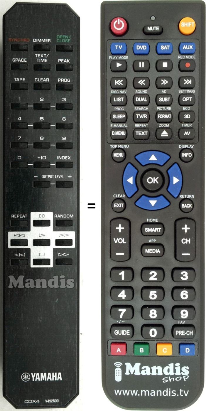 Mando a distancia equivalente Yamaha CDX4