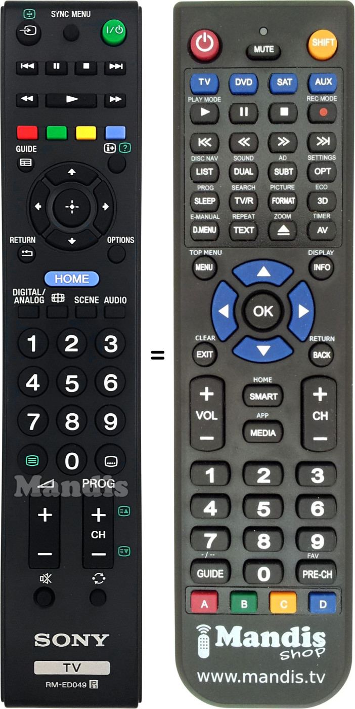 Télécommande équivalente Sony RM-ED049
