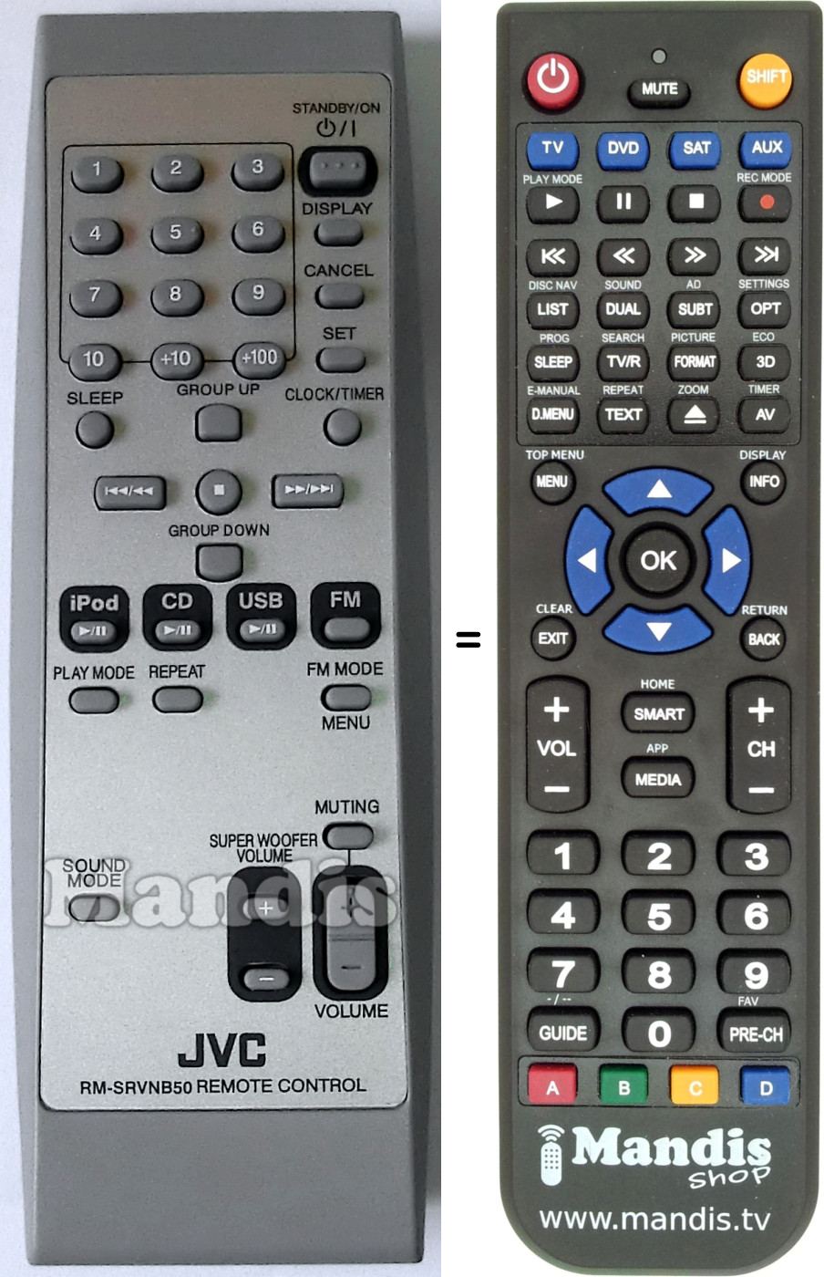 Replacement remote control JVC RMSRVNB50