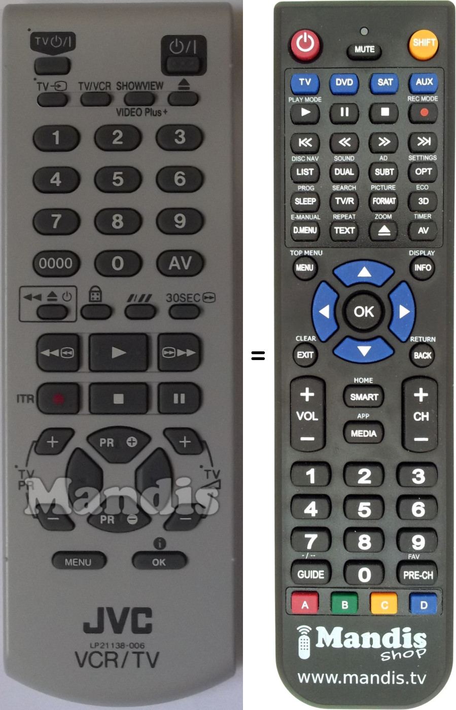 Mando a distancia equivalente JVC LP21138006