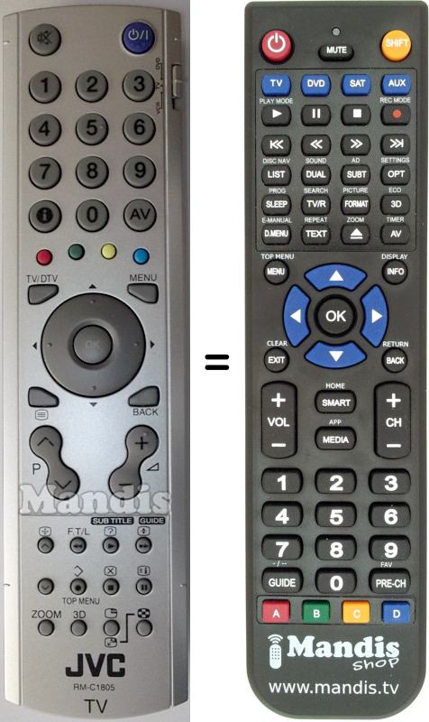 Mando a distancia equivalente JVC RM-C 1805