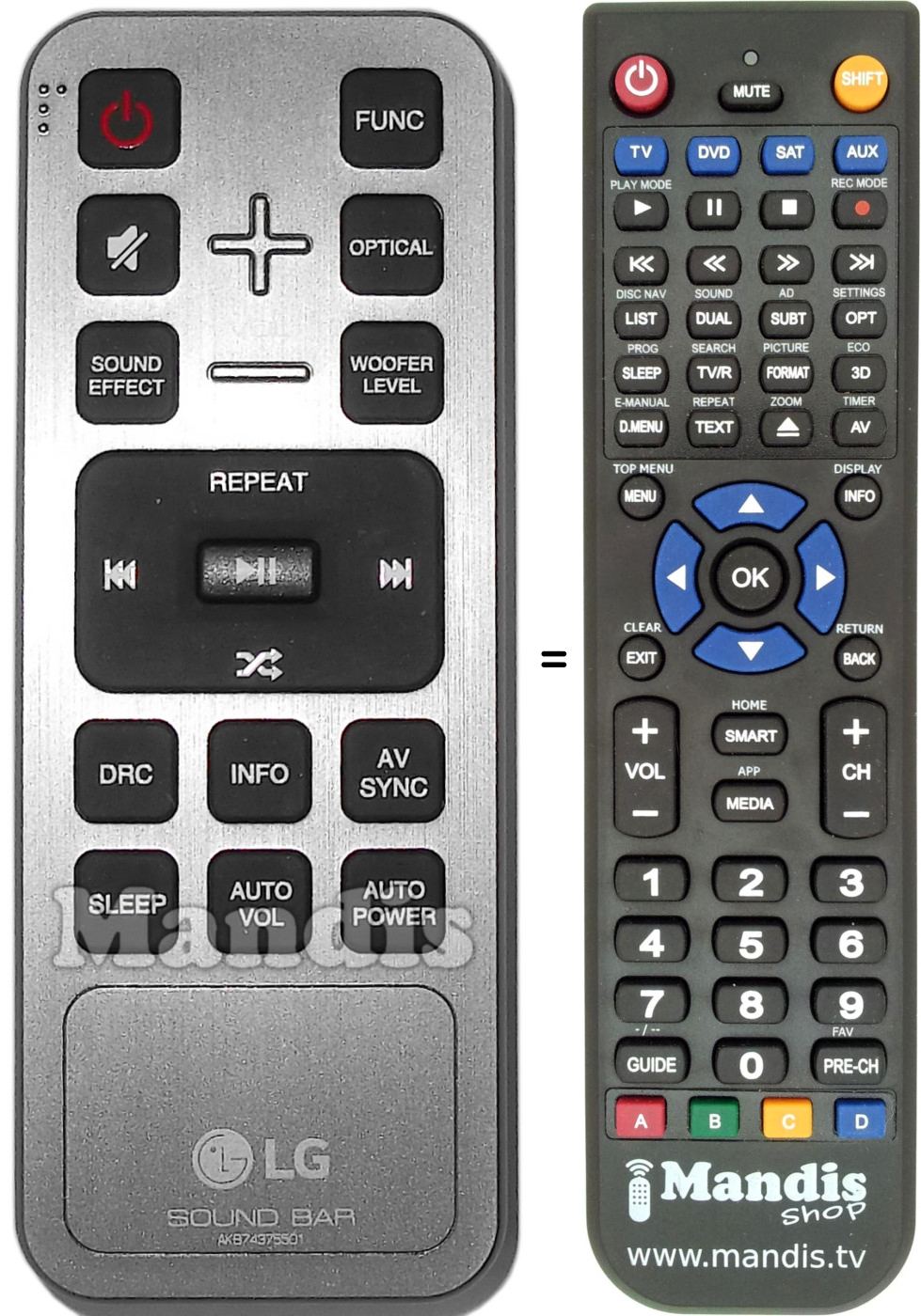 Mando a distancia equivalente LG AKB74375501