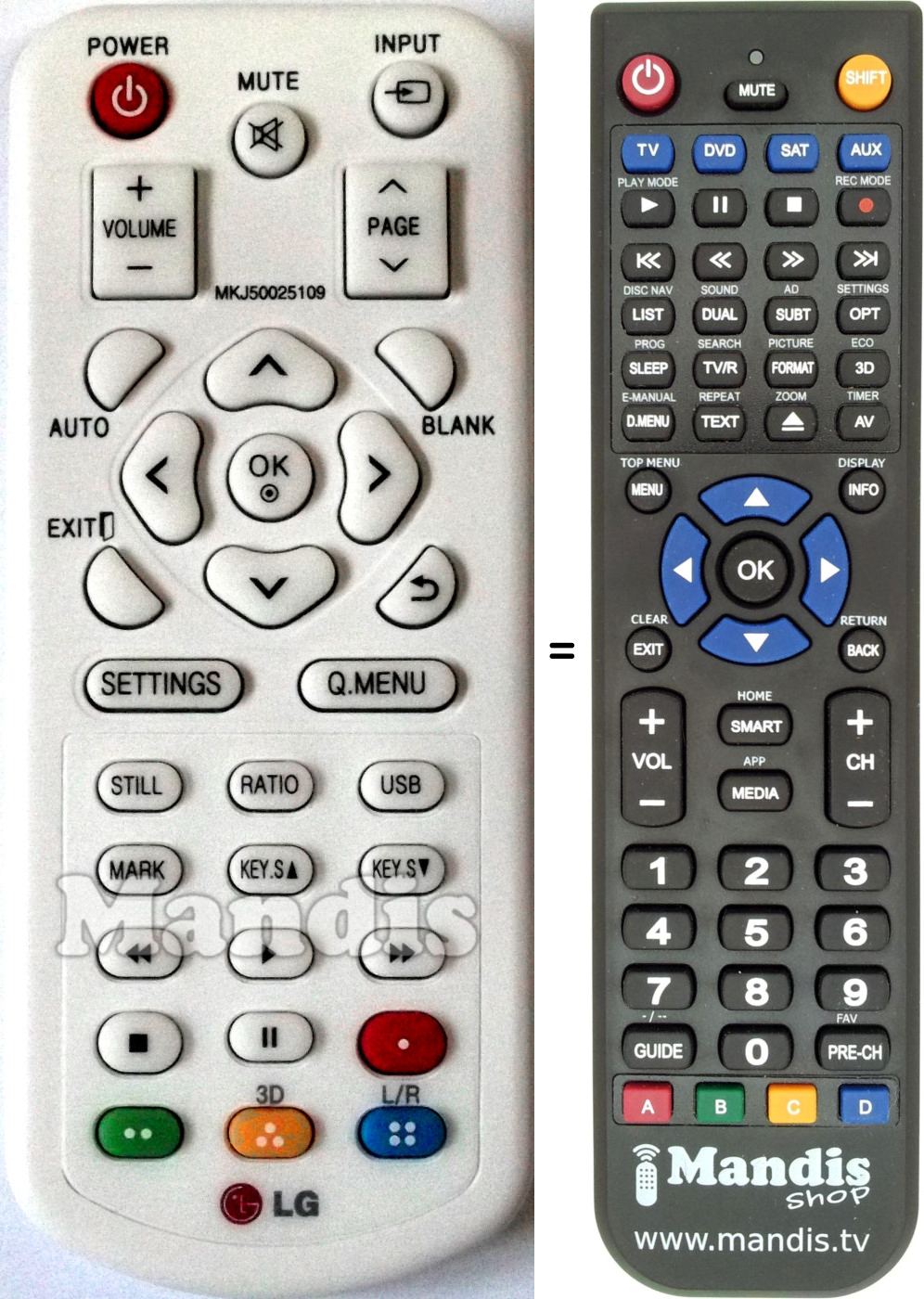 Télécommande équivalente LG MKJ50025109