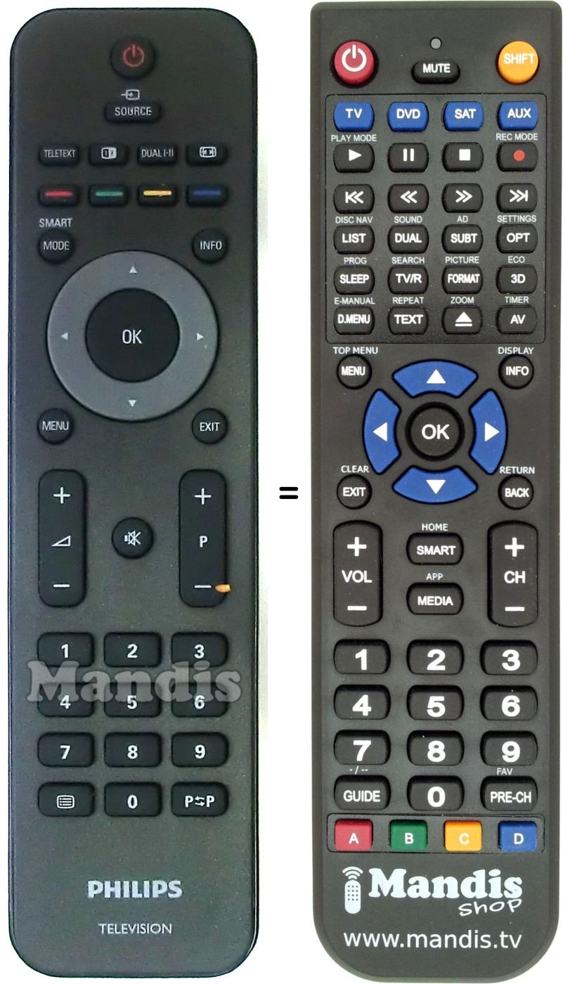Mando a distancia equivalente Philips RC474501