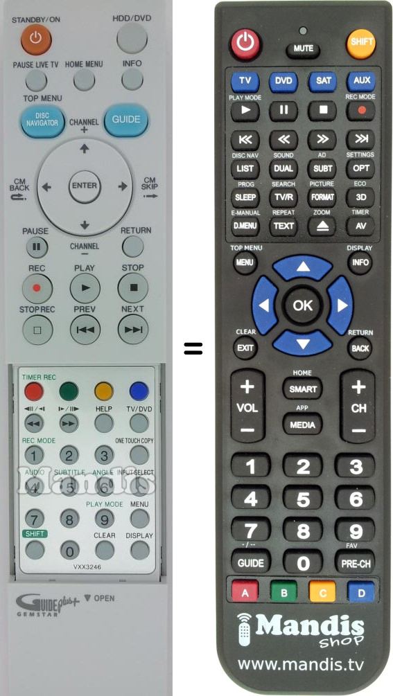 Télécommande équivalente Pioneer VXX3246
