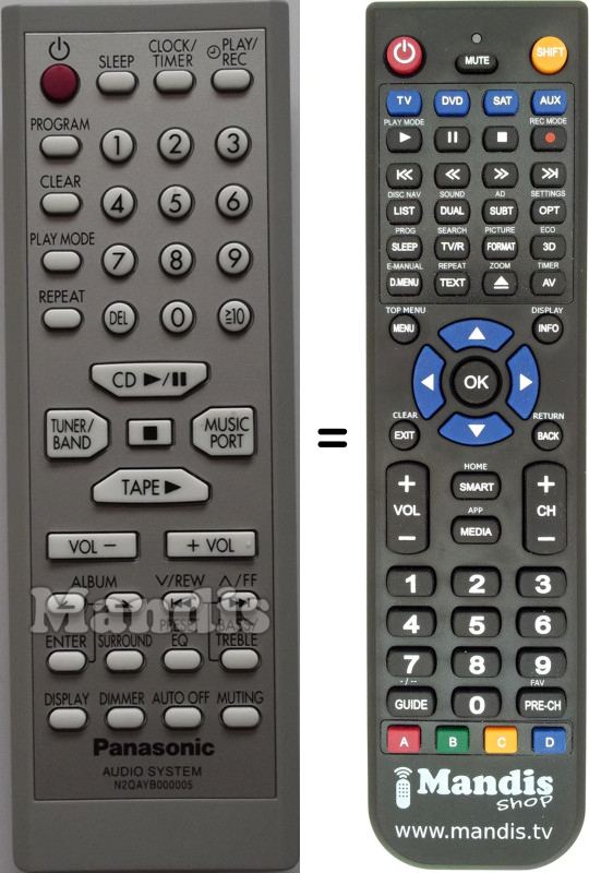 Mando a distancia equivalente Panasonic N2QAYB000005