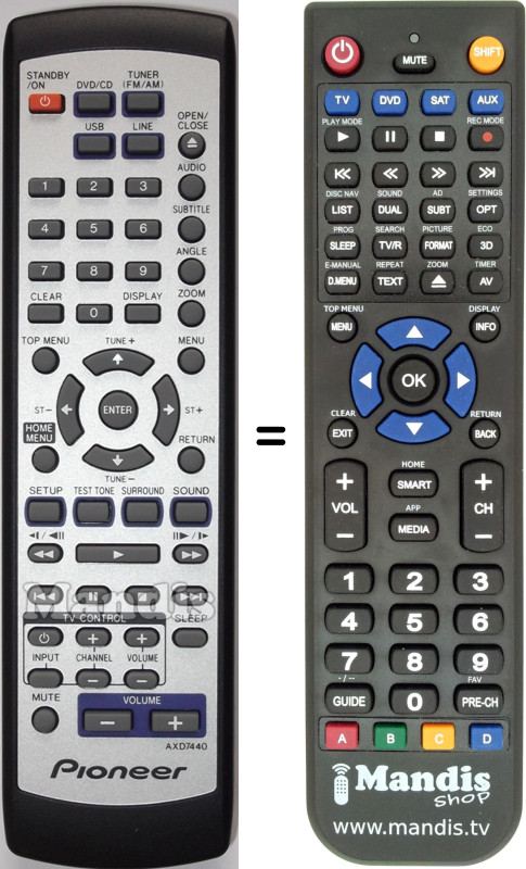 Replacement remote control Pioneer AXD7440