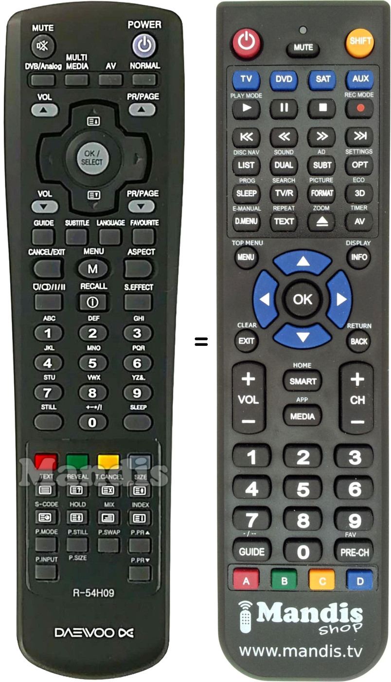 Replacement remote control Daewoo R-54H09