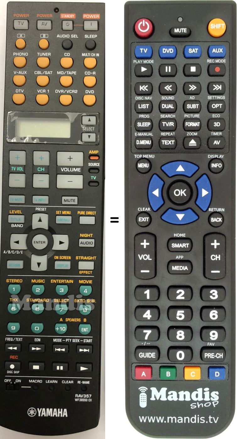 Télécommande équivalente Yamaha RAV357