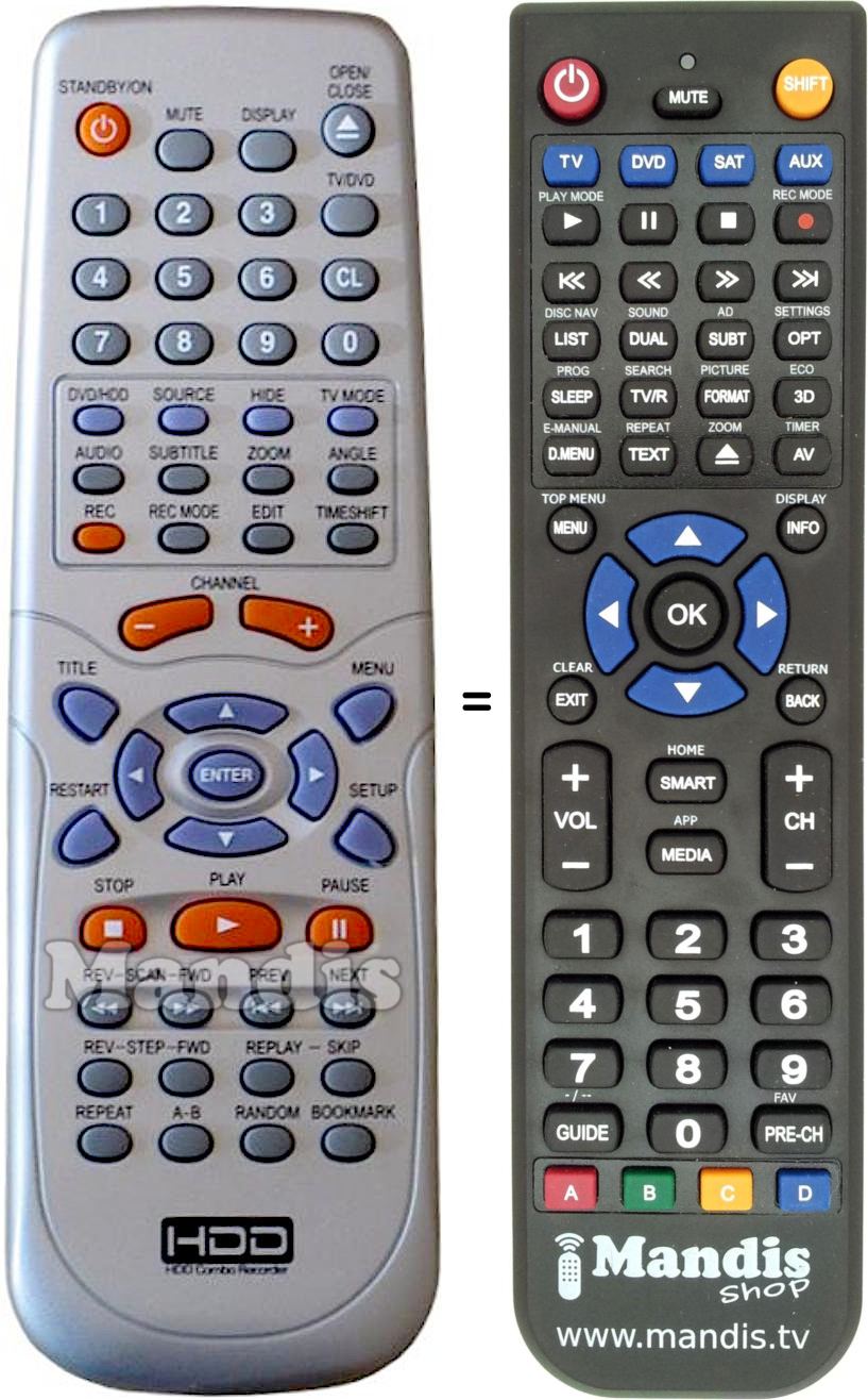 Replacement remote control DIGITEK REMCON185