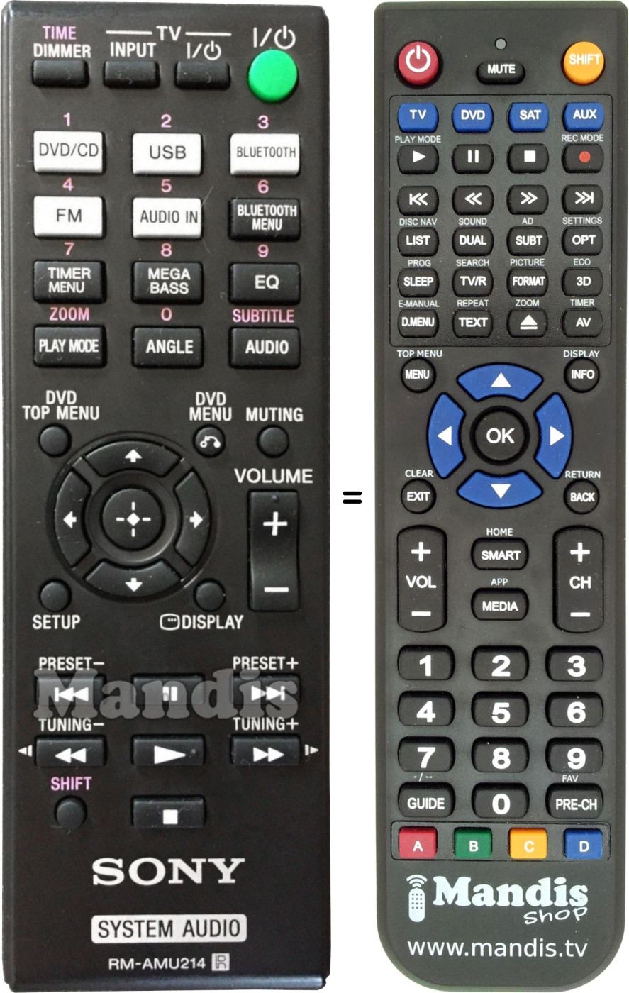 Télécommande équivalente Sony RM-AMU214