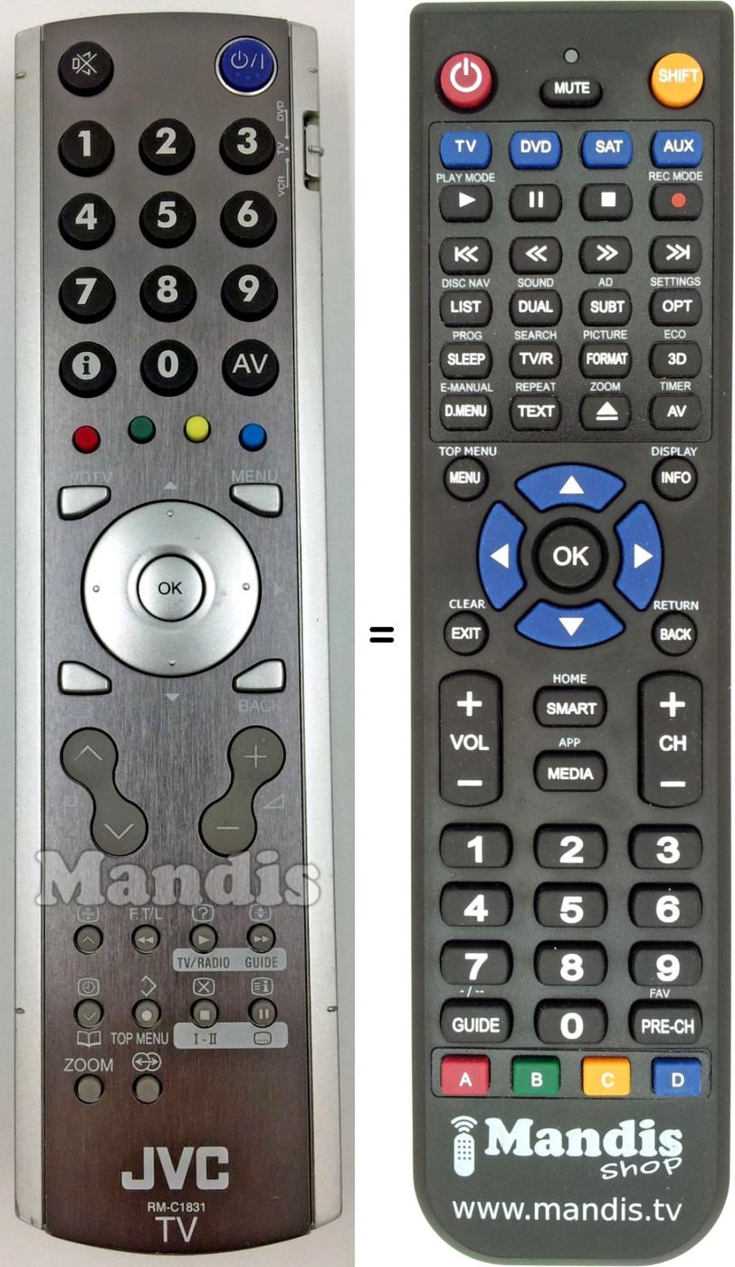 Mando a distancia equivalente JVC RM-C1831