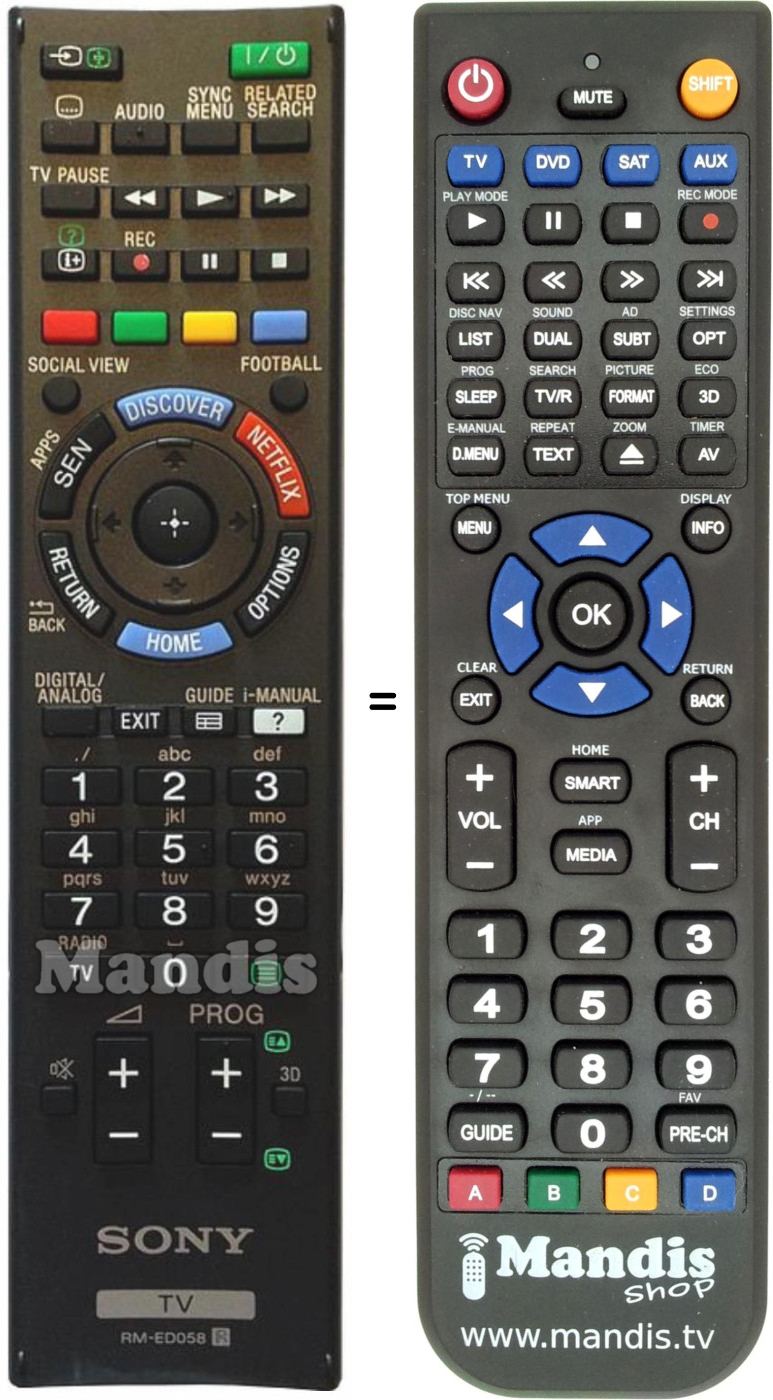 Télécommande équivalente Sony RM-ED058