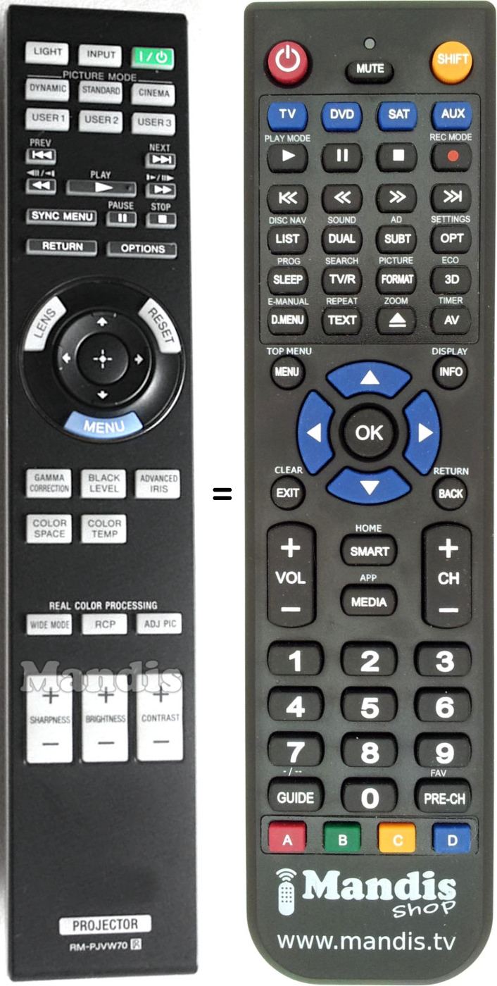 Télécommande équivalente Sony RM-PJVW70