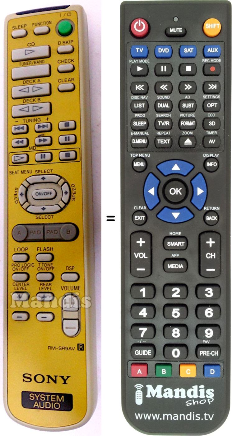 Télécommande équivalente RM-SR9AV