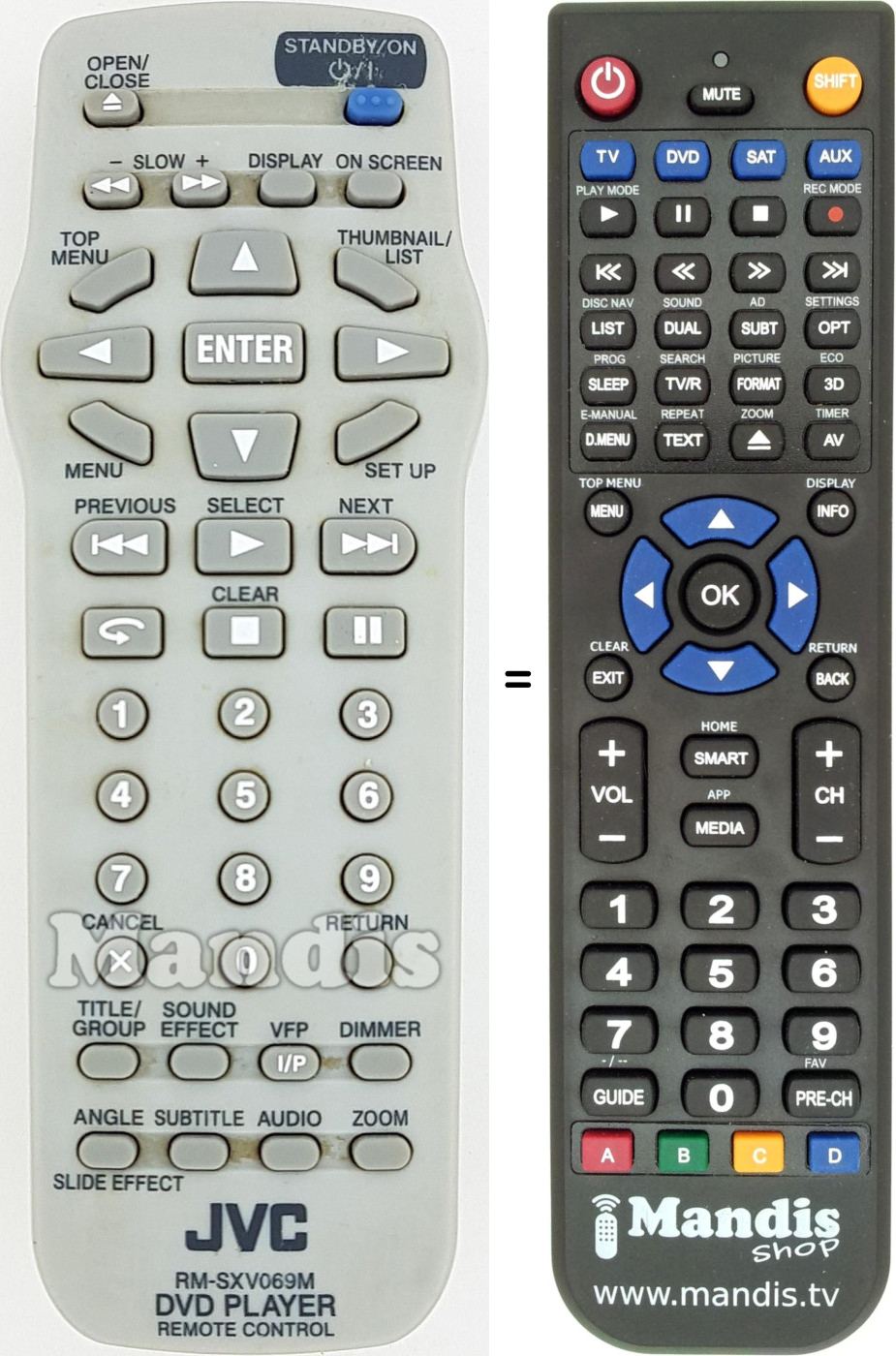 Mando a distancia equivalente JVC RM-SXV069M