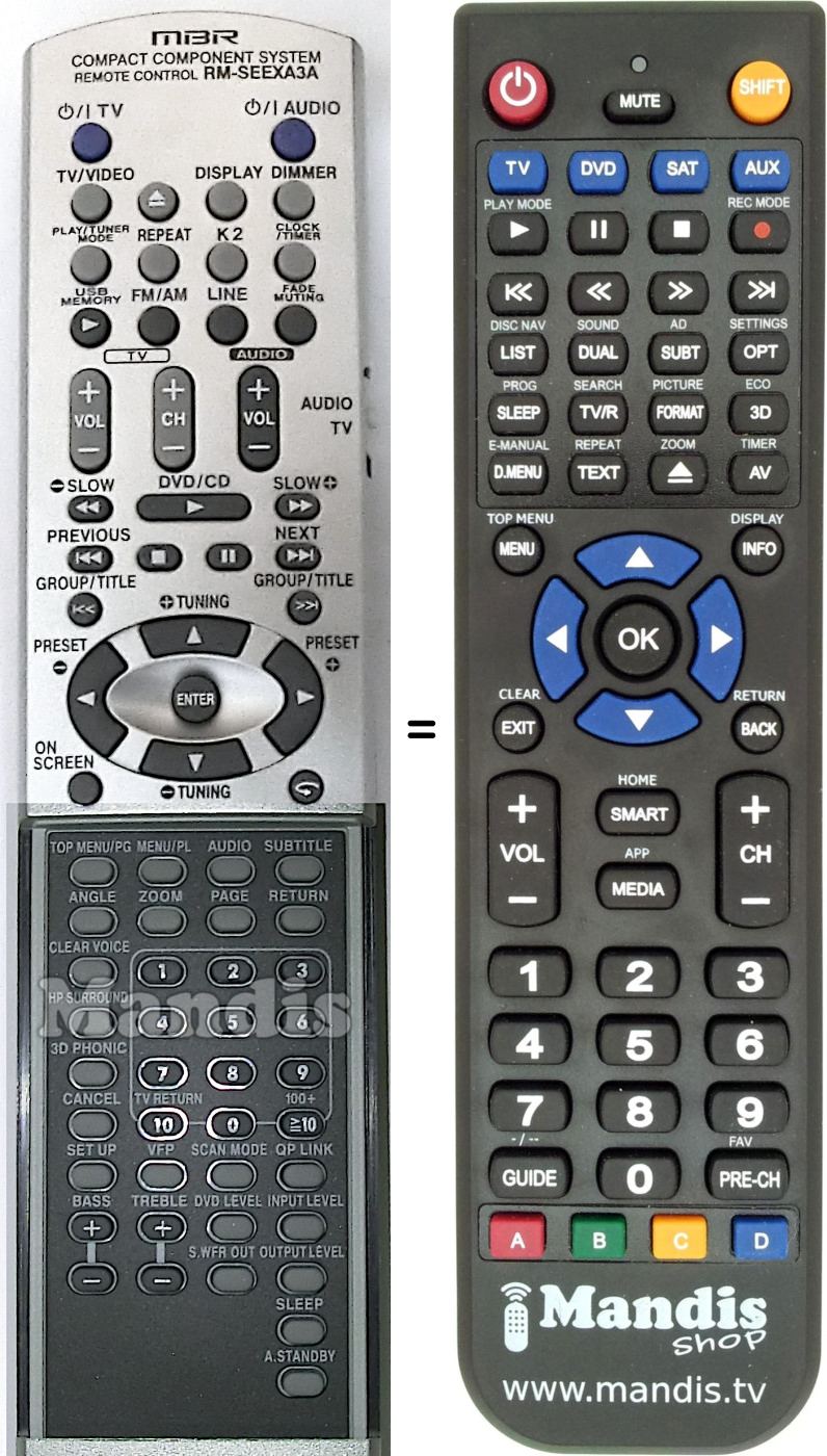 Replacement remote control JVC RMSEEXA3A
