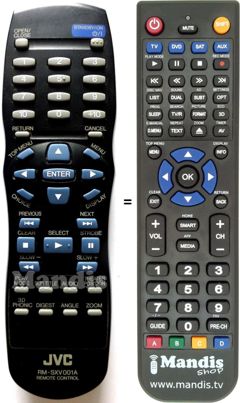 Mando a distancia equivalente JVC RM-SXV 001 A