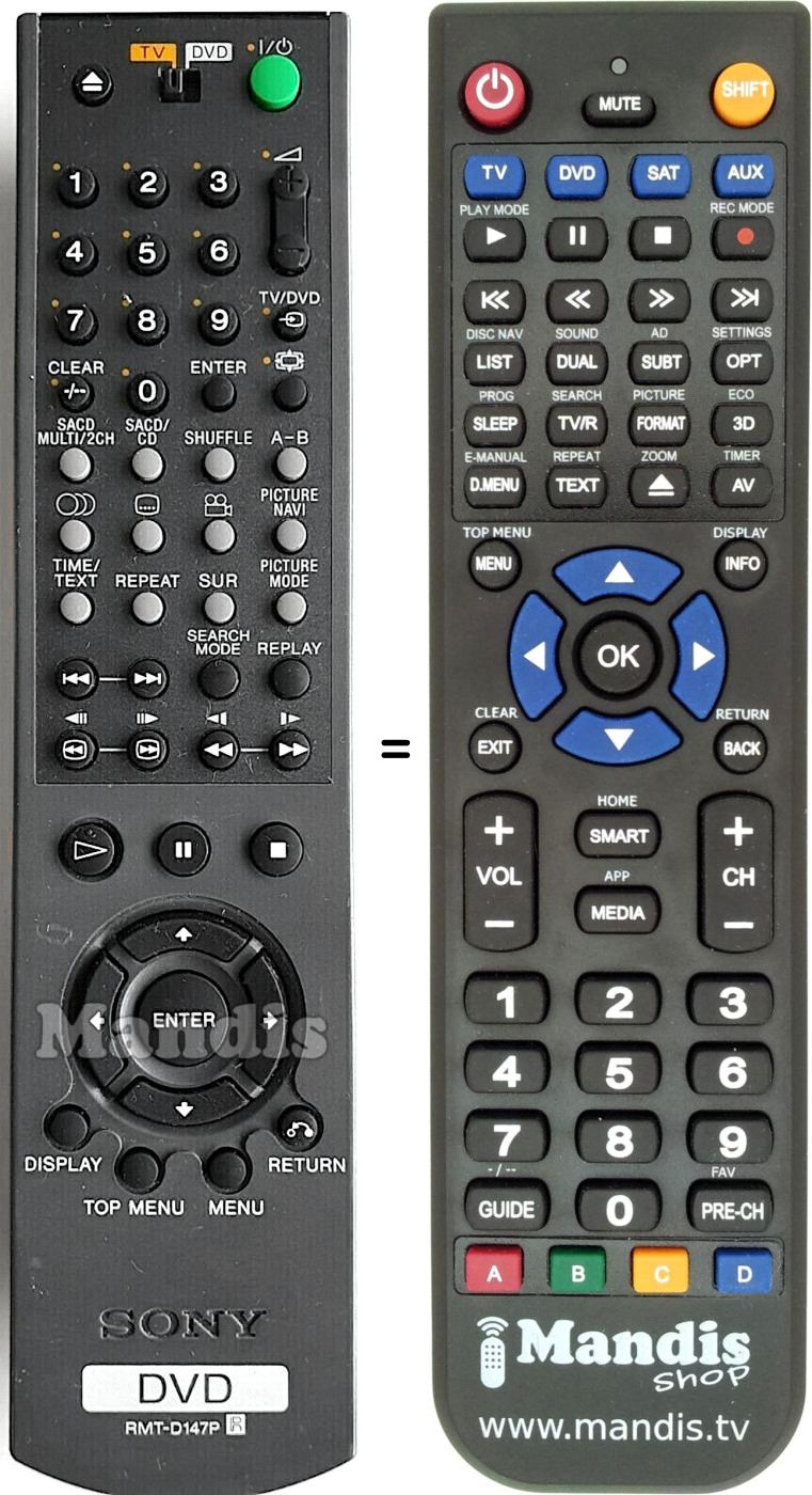 Télécommande équivalente Sony RMT-D147P
