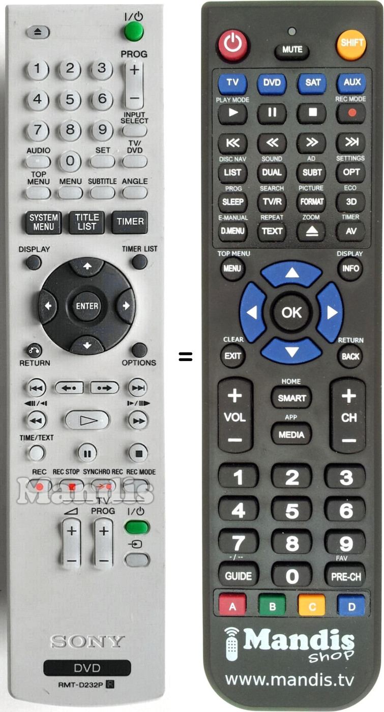 Télécommande équivalente RMT-D232P