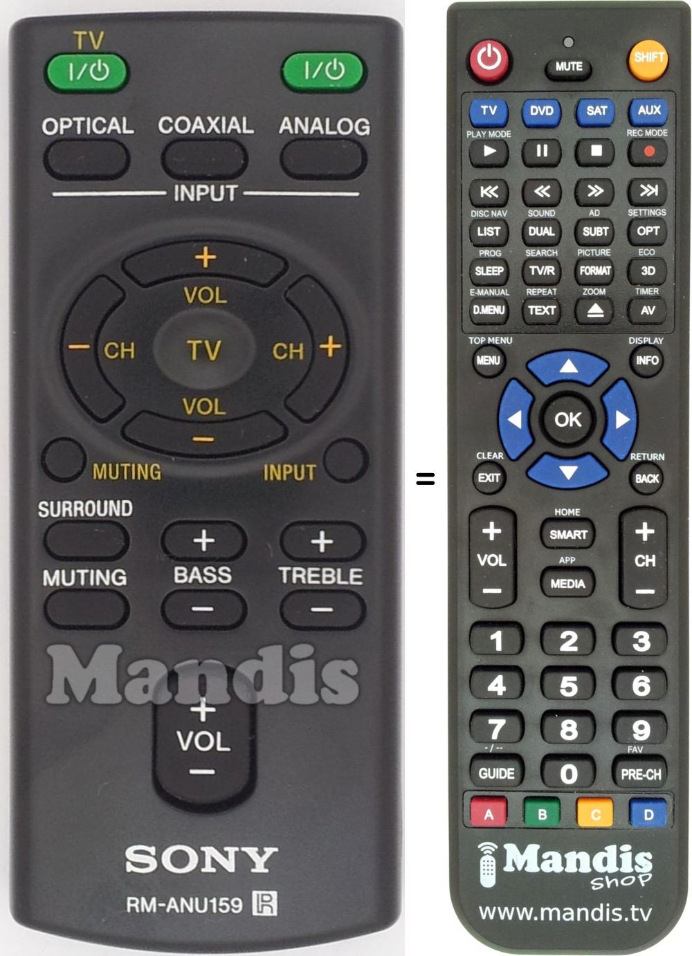 Télécommande équivalente Sony RM-ANU 159