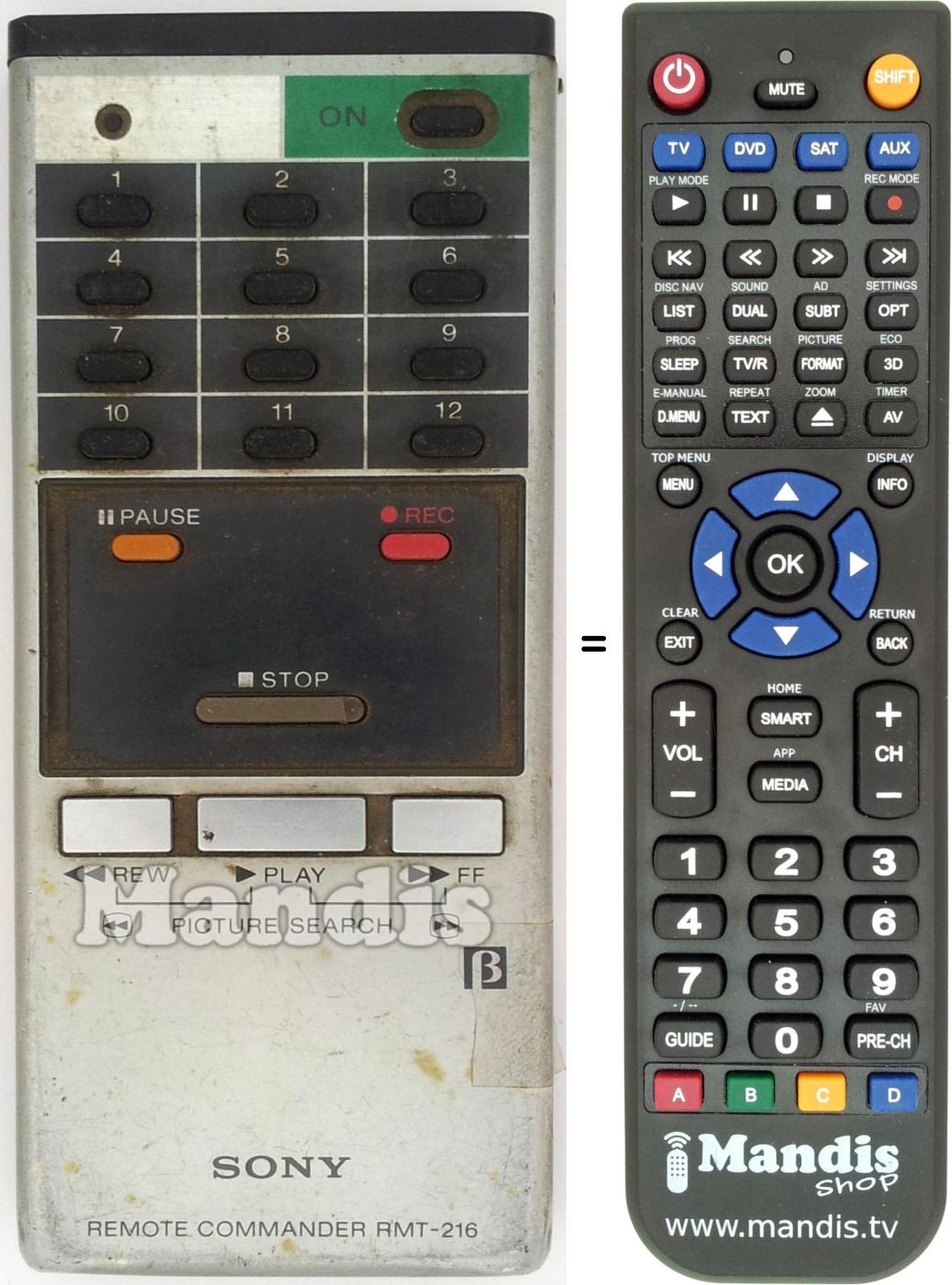 Télécommande équivalente Sony RMT-216