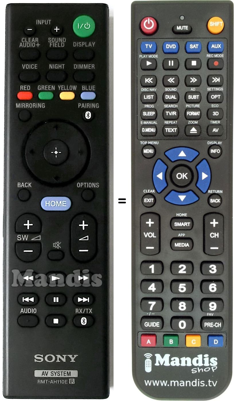 Télécommande équivalente Sony RMT-AH110E