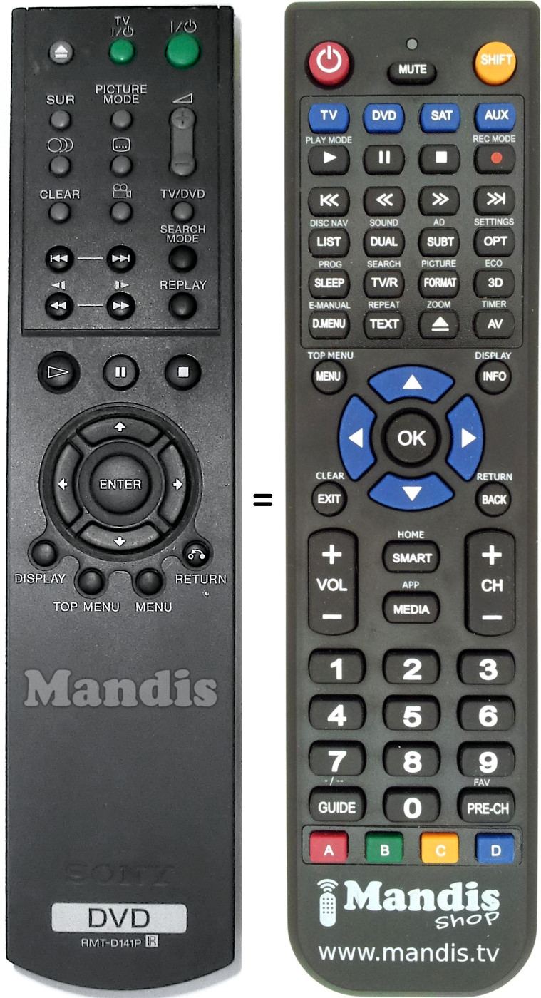 Télécommande équivalente Sony RMT-D141P
