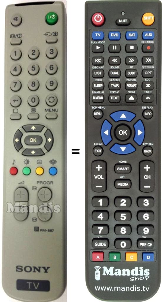 Télécommande équivalente Sony RM 887