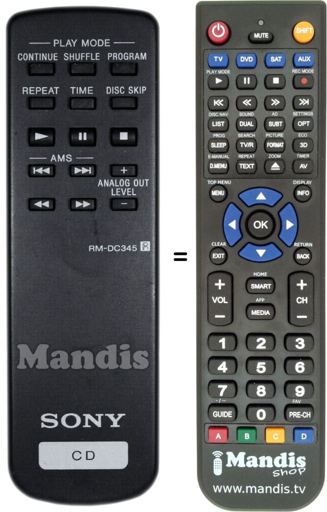 Télécommande équivalente Sony RM-DC345